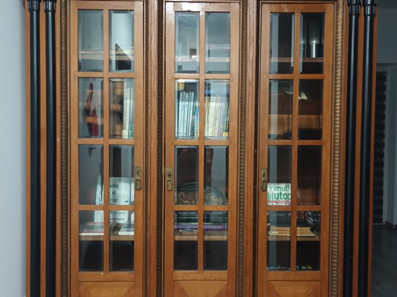 Biblioteca veche cu geamuri din cristal